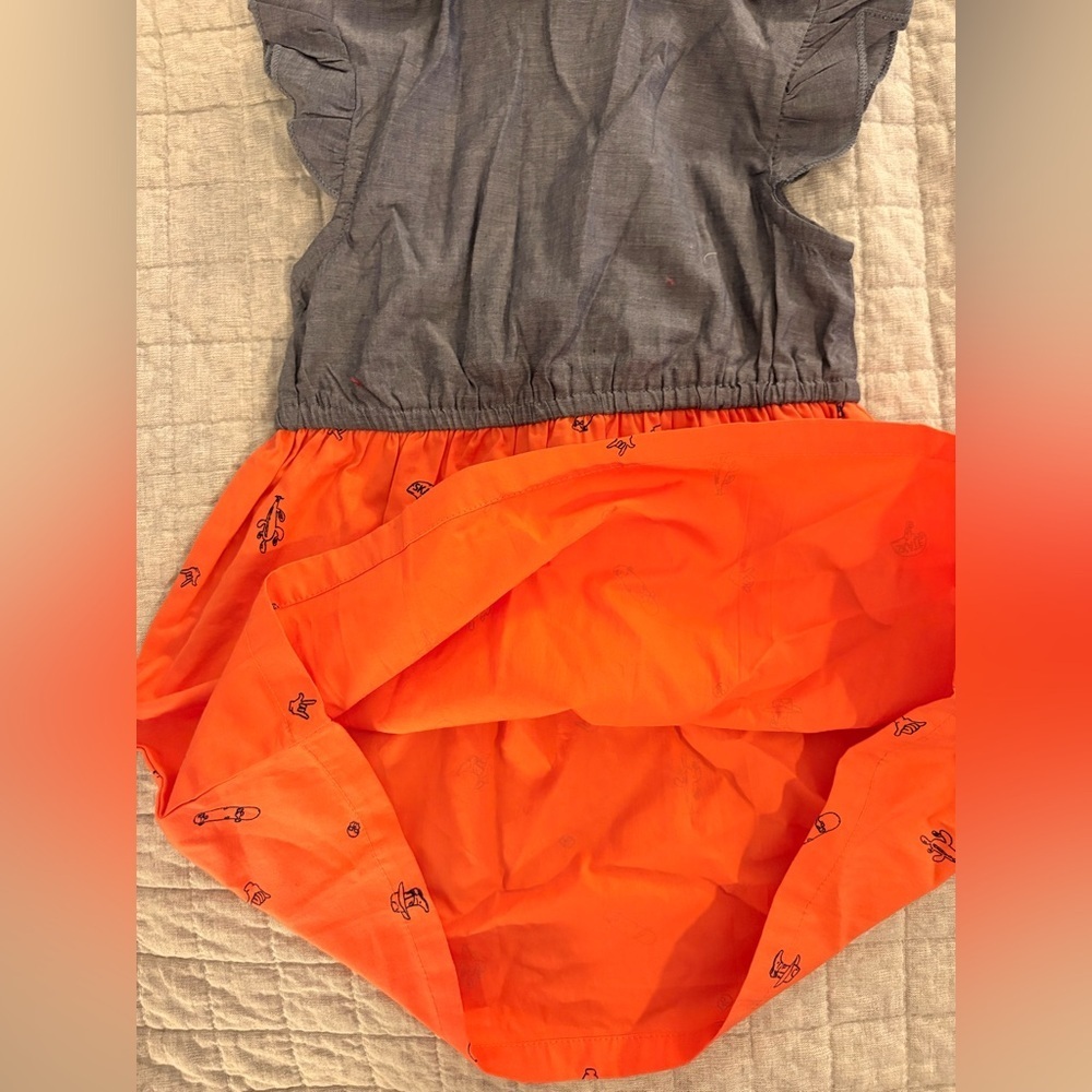 Beebay Baby Denim Orange Western Rodeo Girls Tie Button Dress 18-24M - Picture 5 of 6